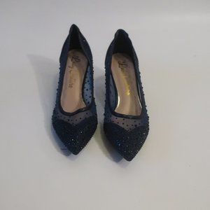 NWOB Womens Lady Couture Blue Mix Media Rhinestone Bling Pointed Heels 38 US/8 *